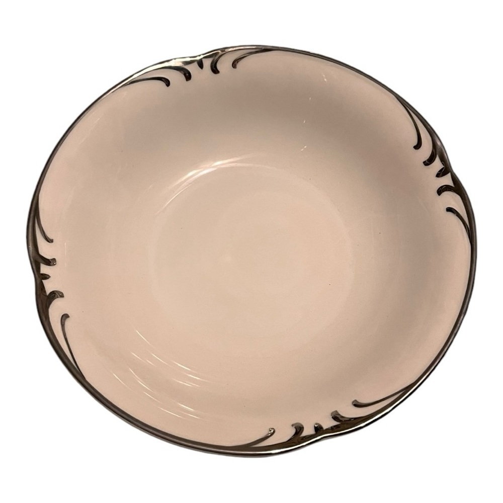 Embassy by Style House 6 pc coupe soup bowls porcelain scalloped platinum trim